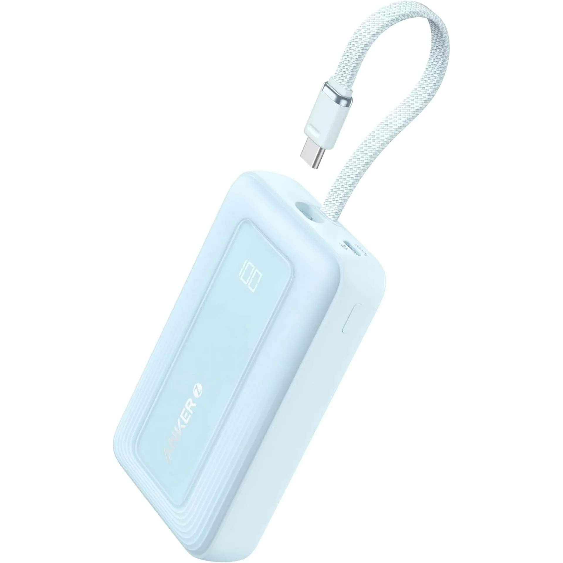 Anker Zolo Power Bank, 20K, 30W, Built-In USB-C Cable -Blue