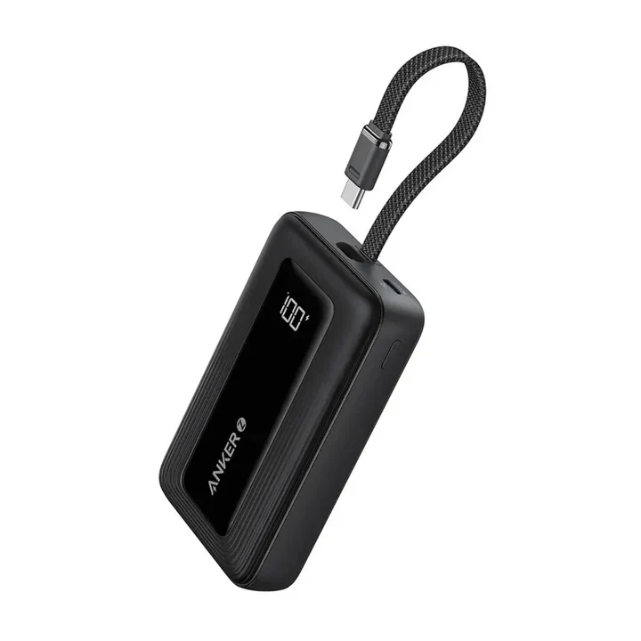 Anker Zolo Power Bank, 20K, 30W, Built-In USB-C Cable - Black