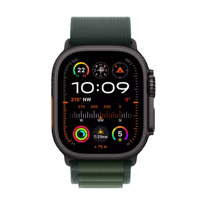 Apple Watch Ultra 2 GPS + Cellular 49mm Black Titanium Case with Dark Green Alpine Loop - Medium - Image 2