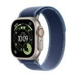 Apple Watch Ultra 3 (GPS + Cellular, 49mm) with a Natural Titanium Case and a Blue Loop
