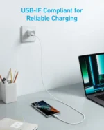 ⁦Anker 322, 60W, USB-C to USB-C Cable 0.9m,3ft - White⁩ - الصورة ⁦2⁩